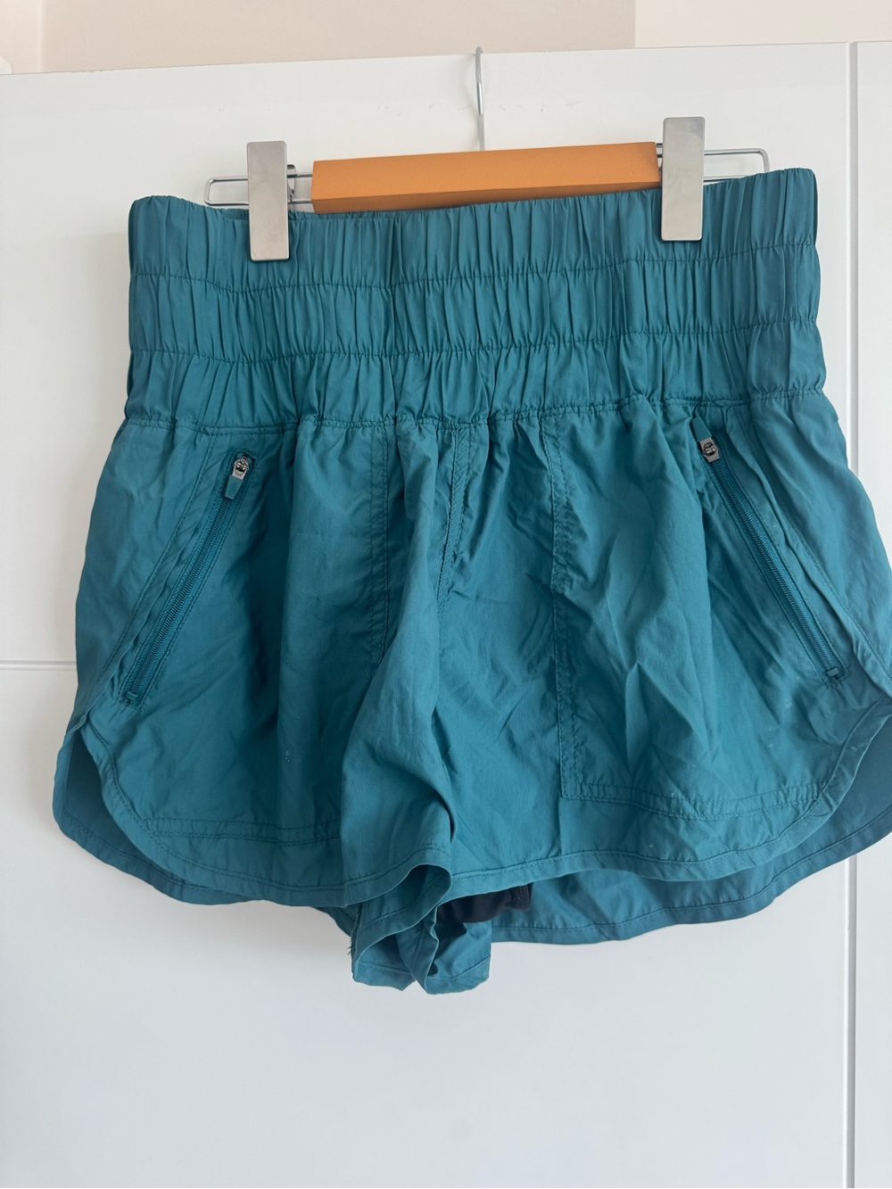 FP Movement by Free People Teal Smocked Waist Athletic Skort-Style Shorts
